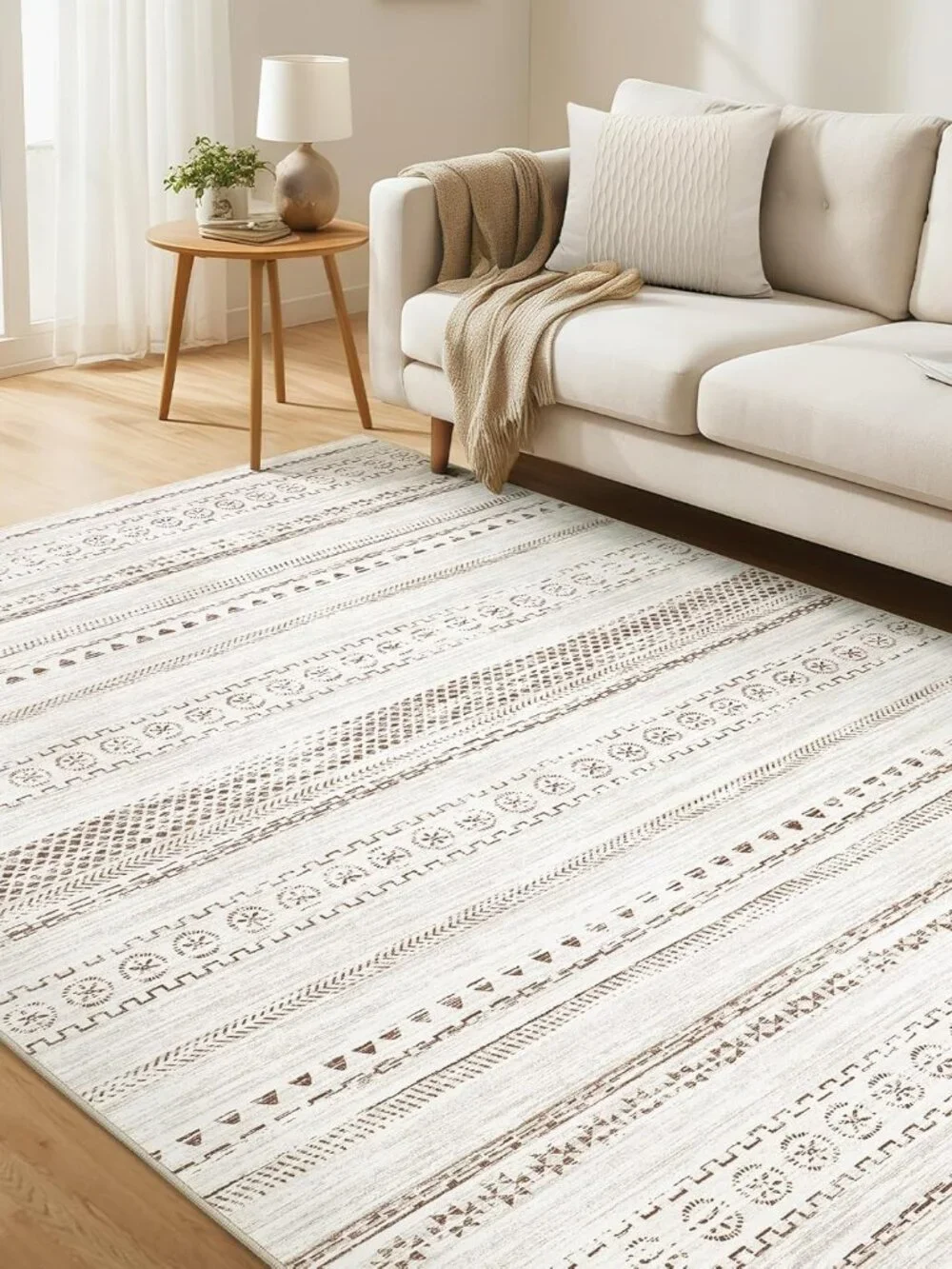 5x7 Washable Area Rug: Non Slip Soft Thin Carpet, Boho Geometric Modern Decor, E